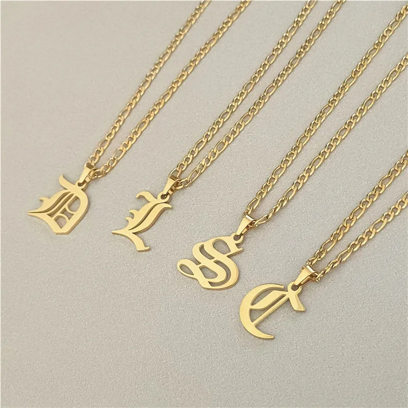 Women Fashion Initial Necklace Antique Style Designed Letter A-Z 26 Initial Collares Jewelry Steel Chain Necklace