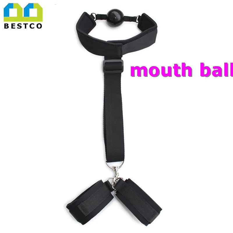 BESTCO Flirting Handcuffs Neck Erotic Adult Sex Toys Mouth Ball Gag BDSM Bondage Restraints For Couples Women Slave Games B-ASM5