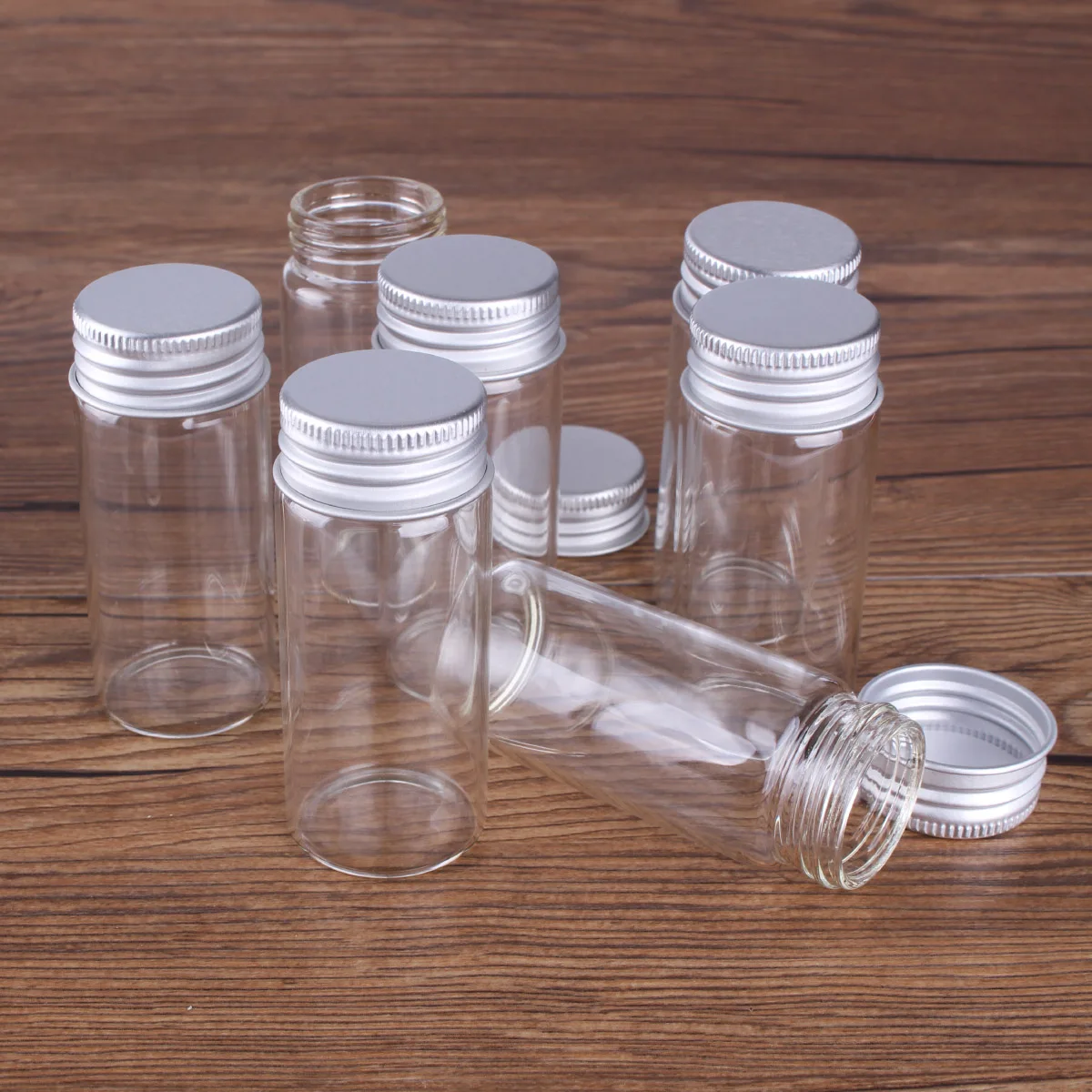 4 pieces Diameter 30mm 10ml-15ml-20ml-25ml-30ml-40ml-50ml Glass Bottles with Aluminum Lids 7 sizes U-pick