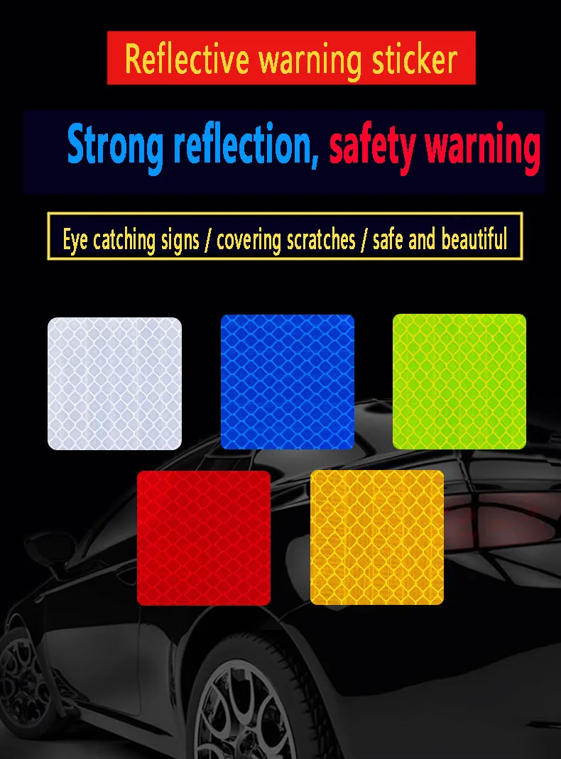 Car Solid Color Square Car Reflective Strip Warning Sticker For Bus Backpack Bicycle Baby Car Waterproof  Safety Door Stickers