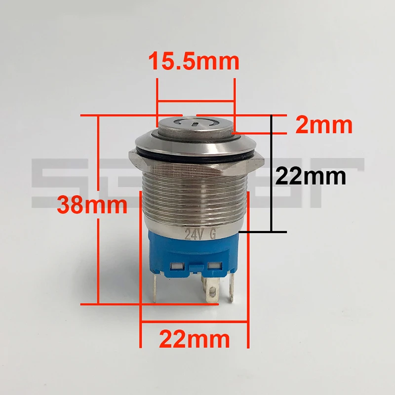 22mm DIY Momentary/Latching Colorful Useful Durable LED Power Light Waterproof Self-Locking Stainless Metal Push Button Switch