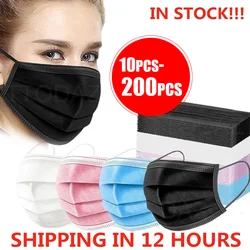 10/50/100/200PCS maschera usa e getta Earloop Pink Bule Black White Mouth Masks 3 strati maschera facciale traspirante Non tessuta Meltblown