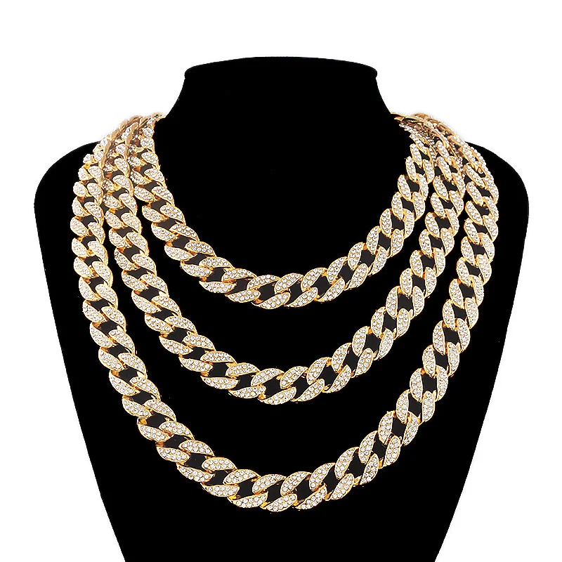 Fashion Cuban Link Chain Hip Hop Necklace Charms Jewelry Rhinestone Decoration For Rapper Long Necklace Accessories Gift
