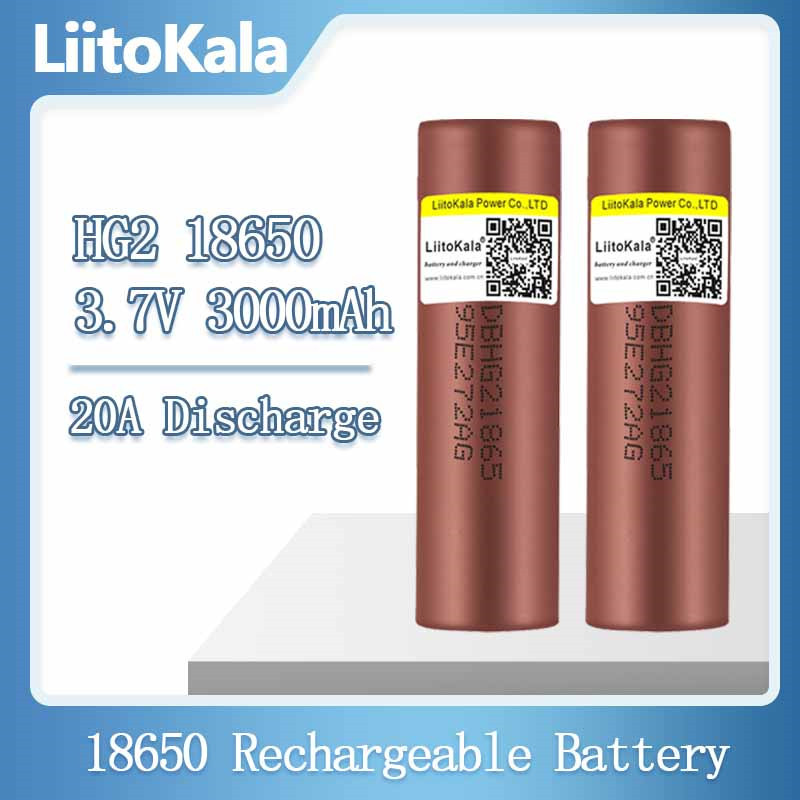  Hot LiitoKala New Original 3.7v 18650 HG2 3000mAh Lithium Rechargeable Batteries Continuous Discharge 30A For Drone Power Tools 