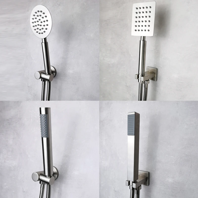 

High Pressure Handheld Shower Head with Powerful Shower Spray Matt Metal Stainless Steel Hand Held Showerhead Brushed Finish