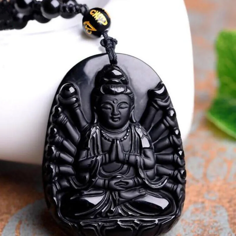 Natural Obsidian Thousand-Handed Avalokitesvara Necklace Pendant popular fashion men and women's boutique jewelry Thousand-Hande