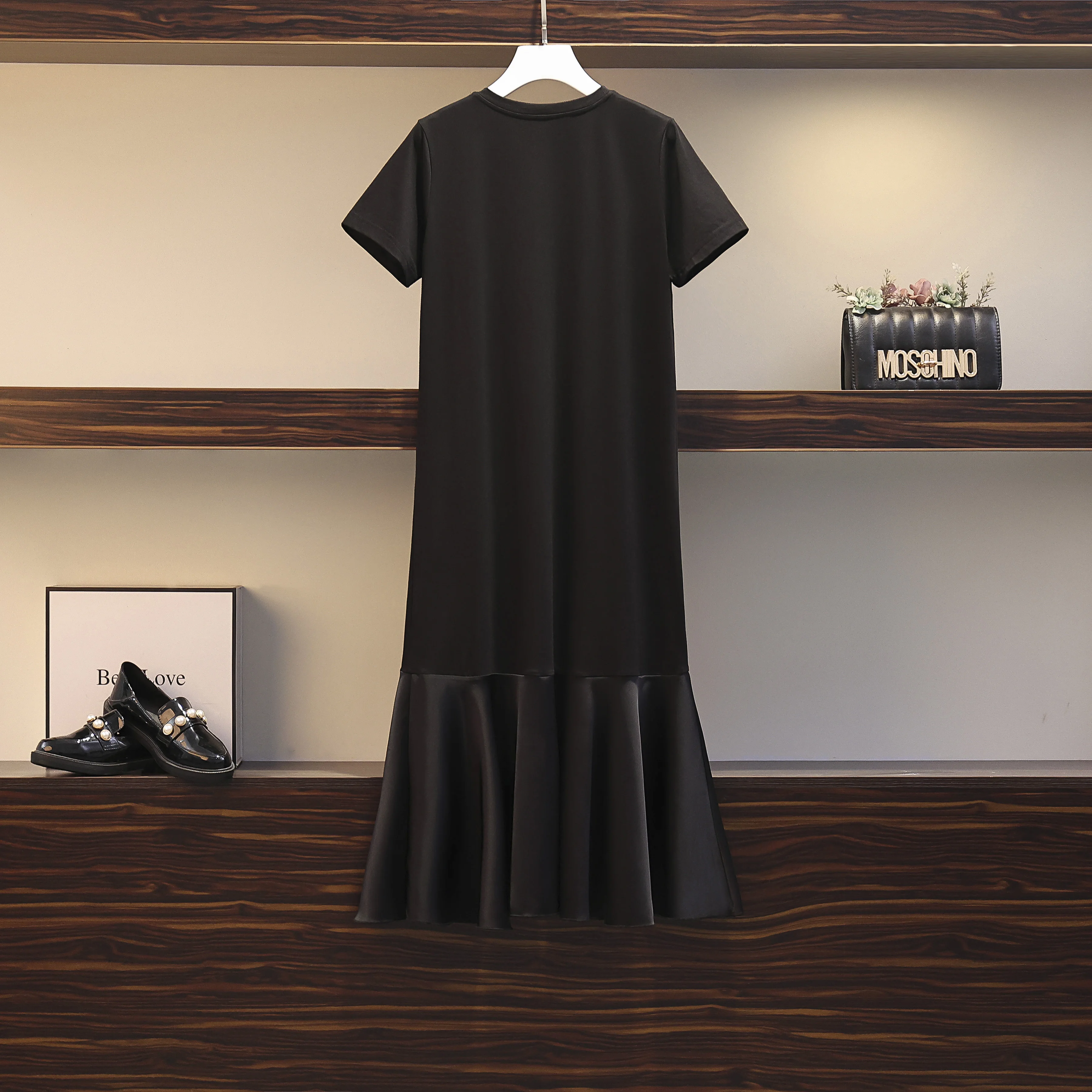 Plus Size Kleid Sommerkleider für Frauen Retro asymmetrische T-Shirt Damen Party kleider Mermarid schwarz Robe Kleid ke1371