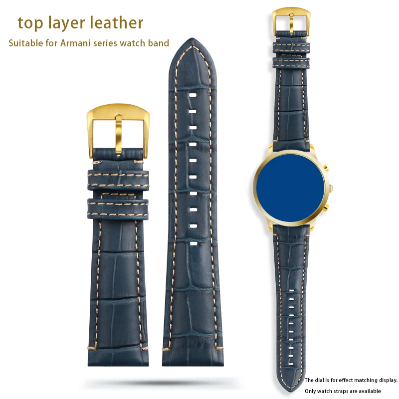 For Armani Watch AR1862 Watchband Men's Genuine Leather Cowhide Strap 22x18mm Blue1892 1947 1861 1979 Crocodile Texture Bracelet