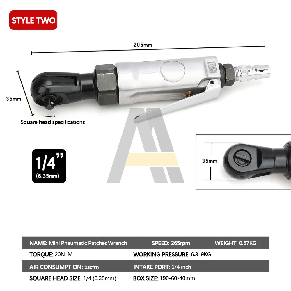 Chave de catraca pneumática quadrada Mini ferramenta pneumática Multifunções High Torque, Reparação de bicicletas, 1,4, 3,8