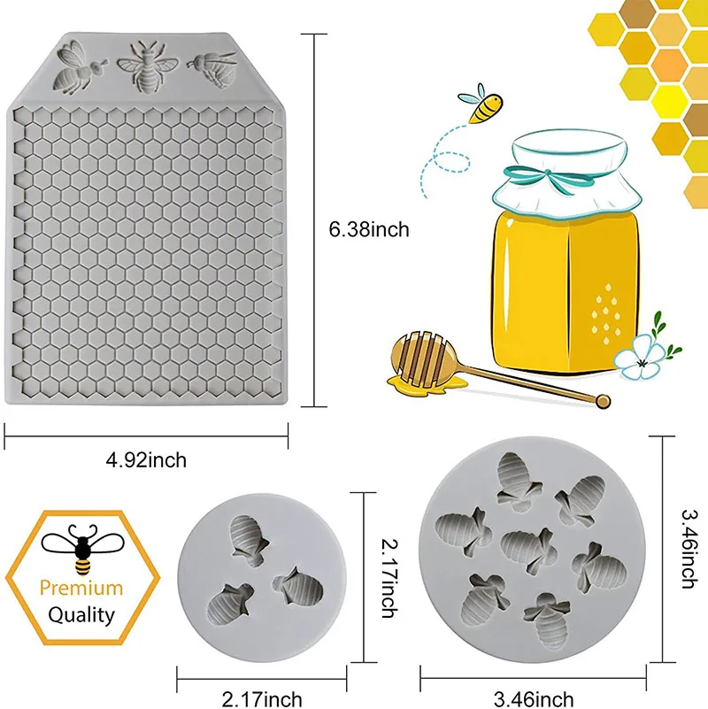 1Pcs Bee Fondant Mold Honeycomb Bees Silicone Molds for Chocolate Cake Decorating Beehive Baking Mold for Cupcake Topper