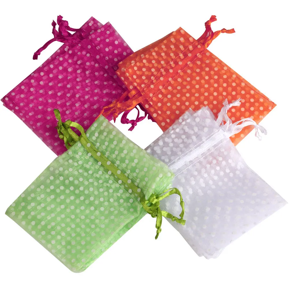 25 sztuk/partia 7X9cm 10x15cm punkt fali torby z organzy etui ze sznurkiem przechowywanie prezentów cukierki ślubne prezent torby do pakowania biżuterii