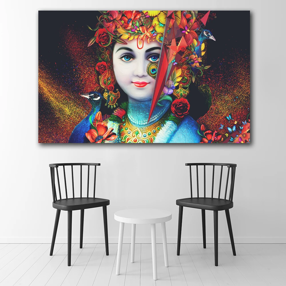 Hindu God Radha Krishna Love HD Wall Art Canvas Poster and Print Canvas Painting Decorative Picture for Living Room Home Decor