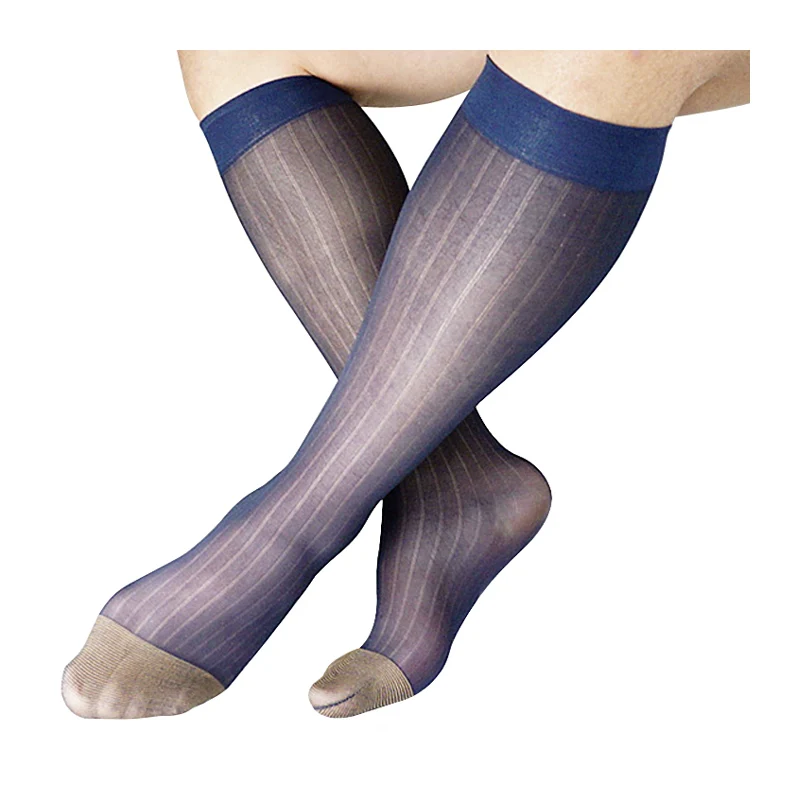 

Thin Sheer Transparent Nylon Silk Mens Socks For Fetish Collection Sexy Gay Male Dress Suit Striped Stocking Socks Formal