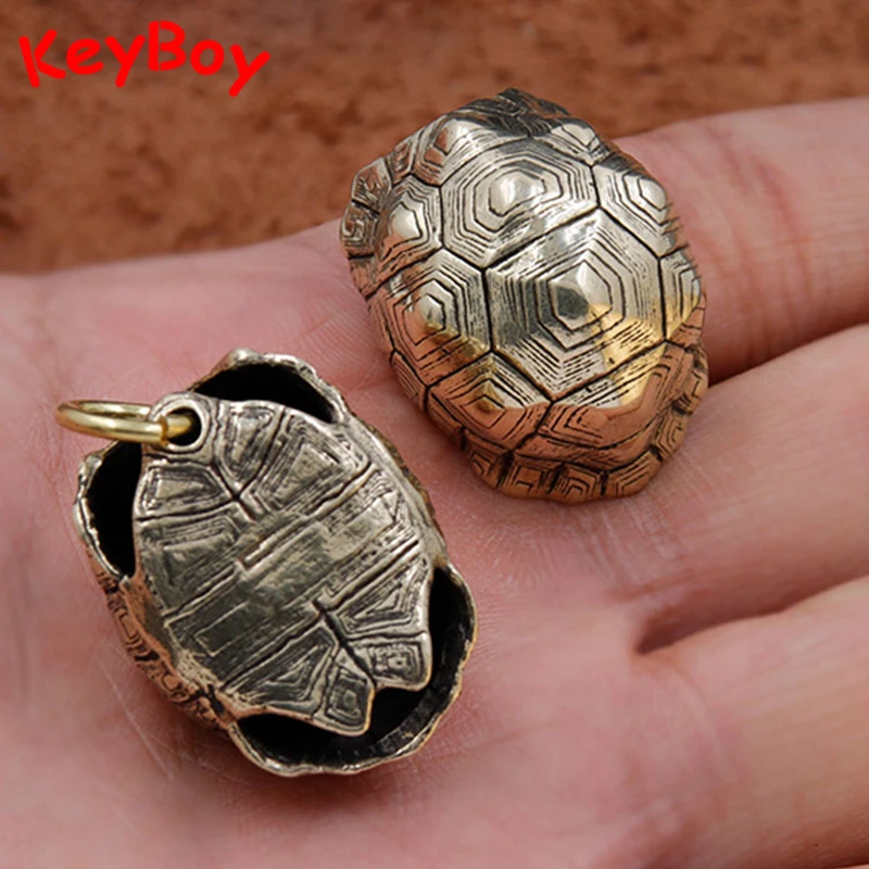 Copper Tortoise Shell Bell Car Key Chain Pendant Jewelry Brass Metal Vintage Keychain Hanging DIY Accessory Creative Lucky Gifts