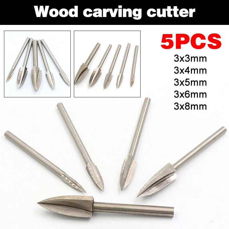 New 5pcs Wood Router Bits Blade Milling Cutter Wood Carving Machine Tool 3mm Shank