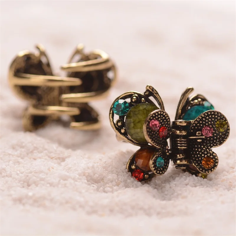 Retro Butterfly Hair Clip Small Rhinestone Hair Claw Crab Antique Metal Hair Pin For Women Hair Accessories