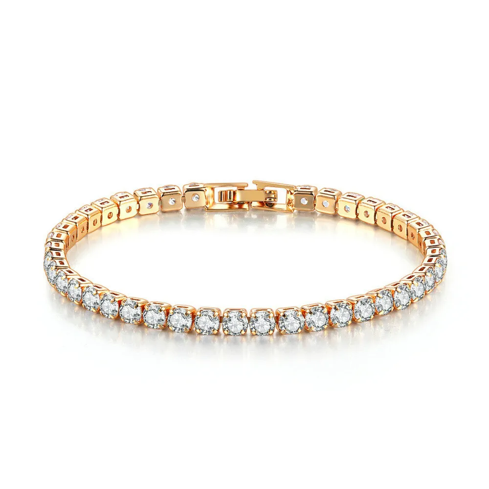 4mm Cubic Zirconia Tennis Bracelet Gold Silver Color Iced Out CZ Chain Bracelets For Women Men Hip Hop Bling Homme Jewelry Gift