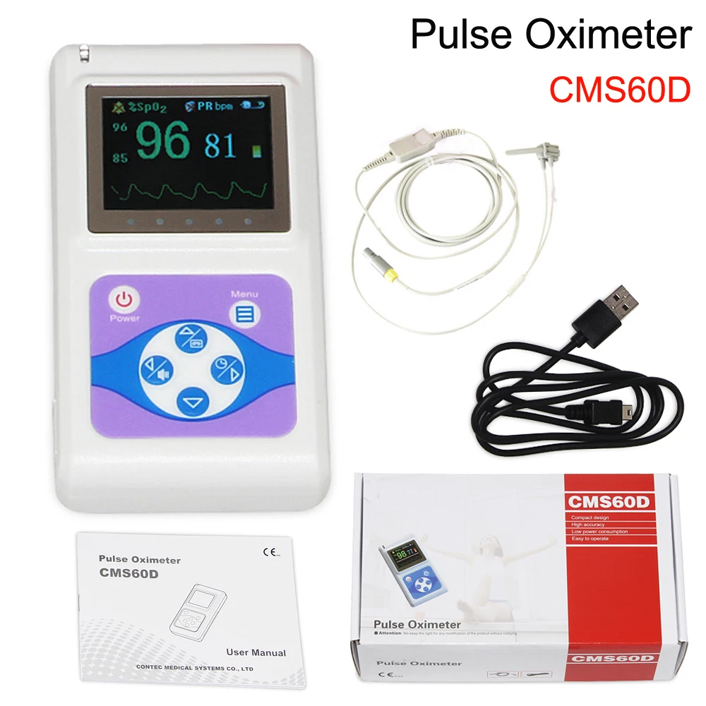 CMS60D Hand-Held OLED Neonatal Finger Tip Pulse Oximeter Blood Oxygen SPO2 PR HR Monitor+Neonatal Wrap SPO2 Probe+PC Software