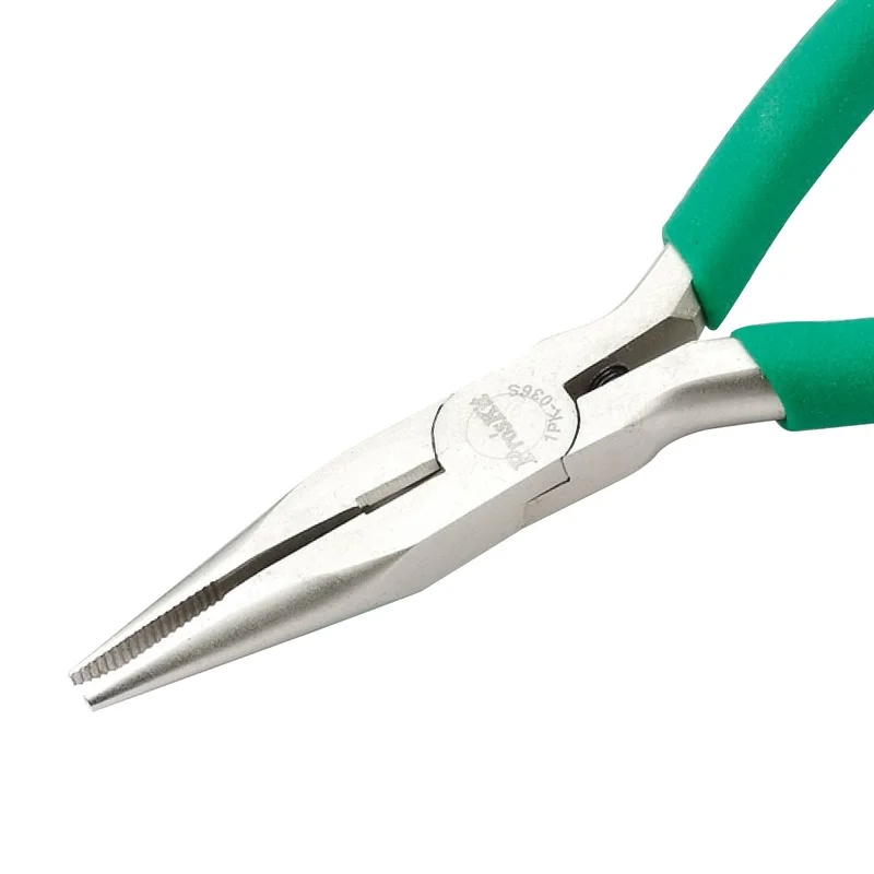 Proskit 1PK-036S non-slip green handle titanium long-nosed pliers with teeth, precision electronic pliers, durable, rust-proof