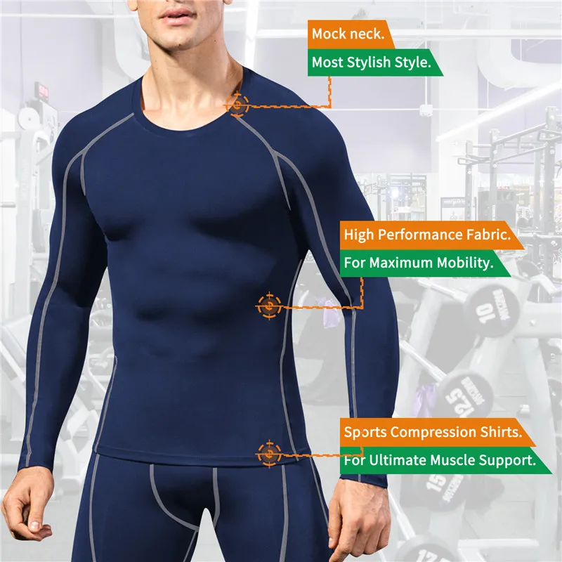 New Long Sleeve Fitness Gym Clothing Stand Collar Compression Shirt Winter Sport Shirts Cycling Stretch Sportswear Men Camiseta