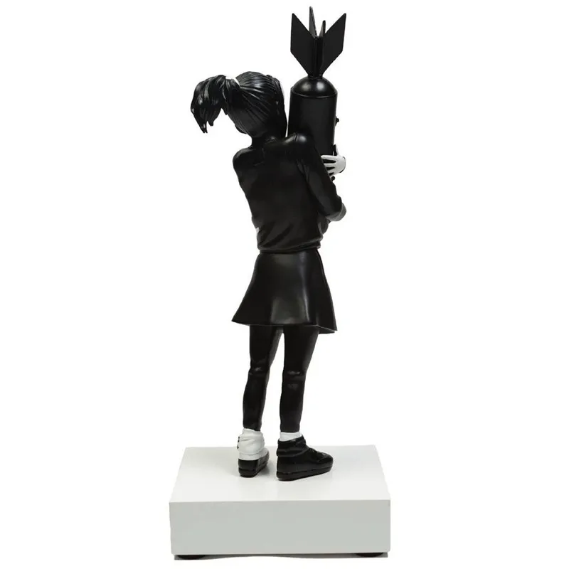 Modern Art Bomb Hugger, Banksy Bomb Girl, Street Art Resin Statue, Creative Home Gifts, Desktop Decor, White and Black, 32cm