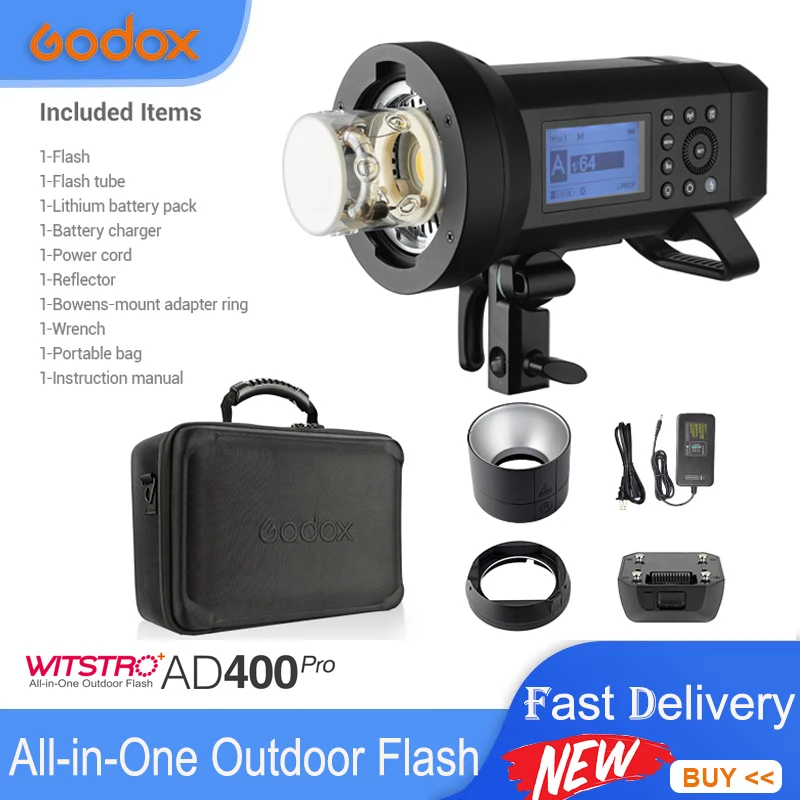 Godox AD400Pro All-in-One Outdoor Flash AD400 Pro 400ws TTL  Li-on Battery Monolight Strobe Light for Sony Canon DSLR Camera