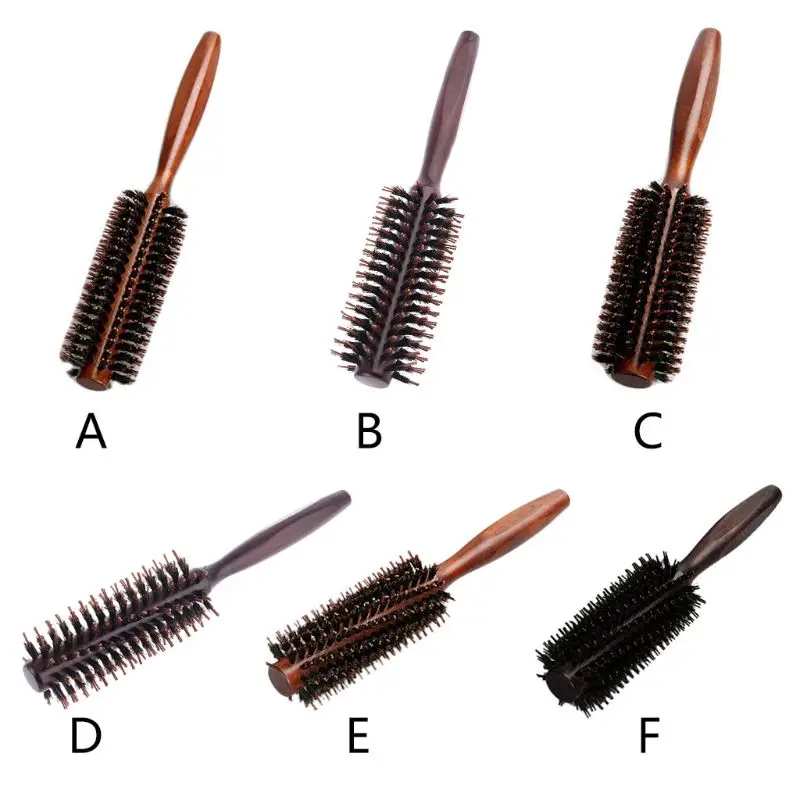 6 Types Straight Twill Hair Comb Natural Boar Bristle Rolling Brush Round Barrel Blowing Curling DIY Hairdressing Styling Tool