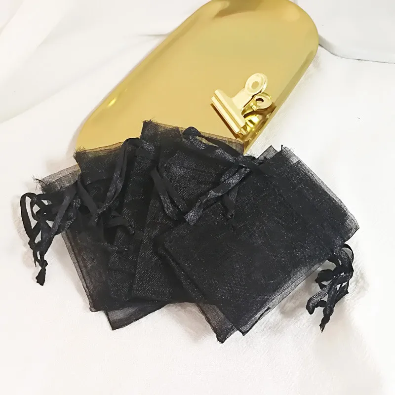 50pcs/lot 7x9 9x12 10x15 13x18CM Black Organza Bags Jewelry Packaging Bags Wedding Party Decoration Drawable Bags Gift Pouches