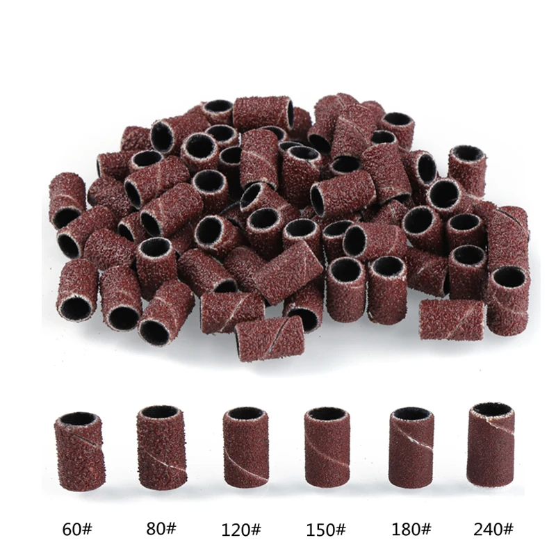100Pcs Sanding Bands Electric Nail Drill Bit Accessories UV Gel Polish Removal 60/80/120/180/240 Grit Sand Circle Manicure Tools