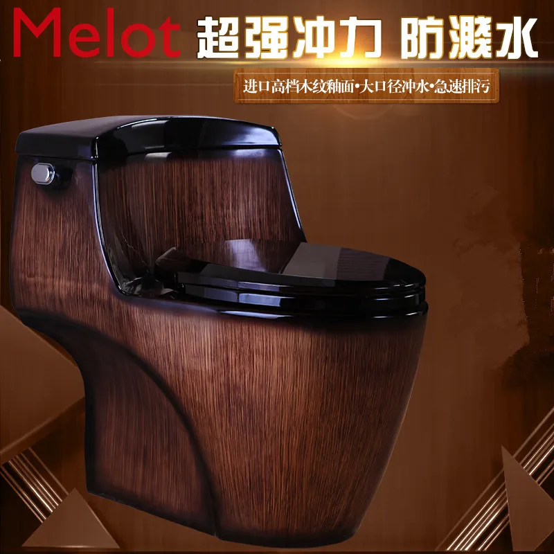 Boutique High-Grade Wood Grain Toilet Siphon One-Piece Closet Ceramic Color Toilet Water-Saving Large Diameter