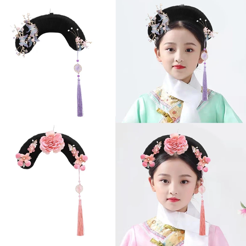 Chinese Qing Dynasty Girls Hair Accessories Princess Cosplay Retro Party Gifts Palace Imperial Headdress Vintage Head Wear