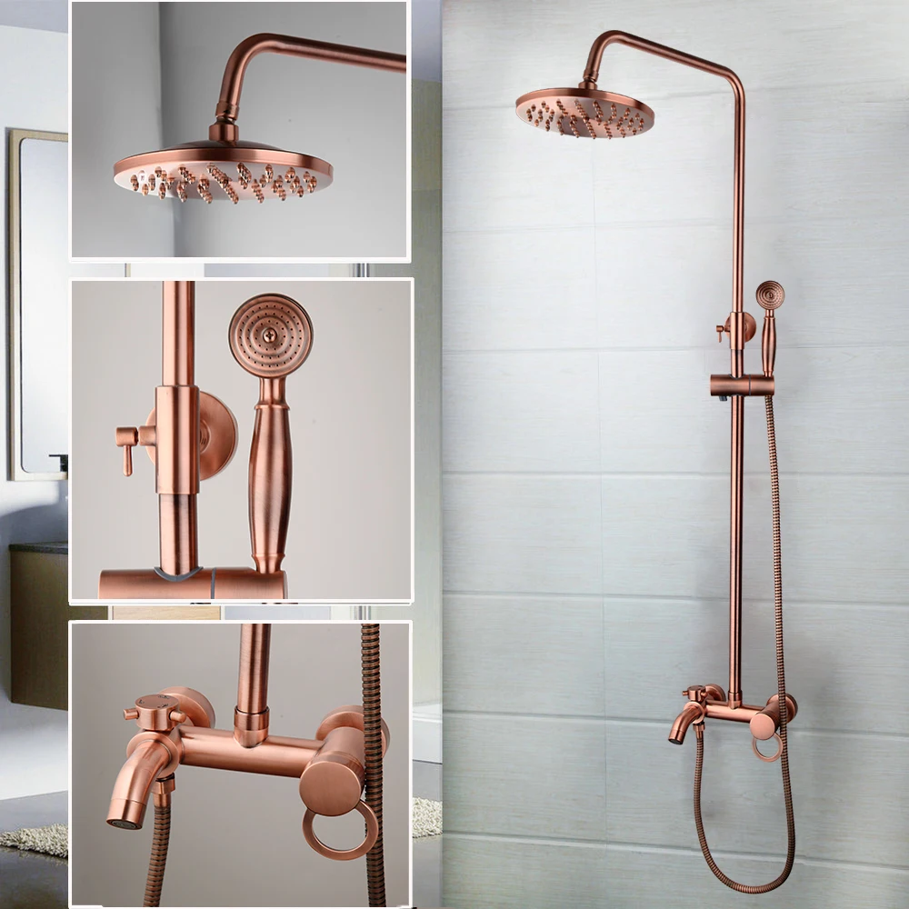 Imagem -03 - Jieni-antique Copper Bathroom Shower Grupo Chuveiro de Chuva Misturador de Banho Funções w Hand Shower Tap