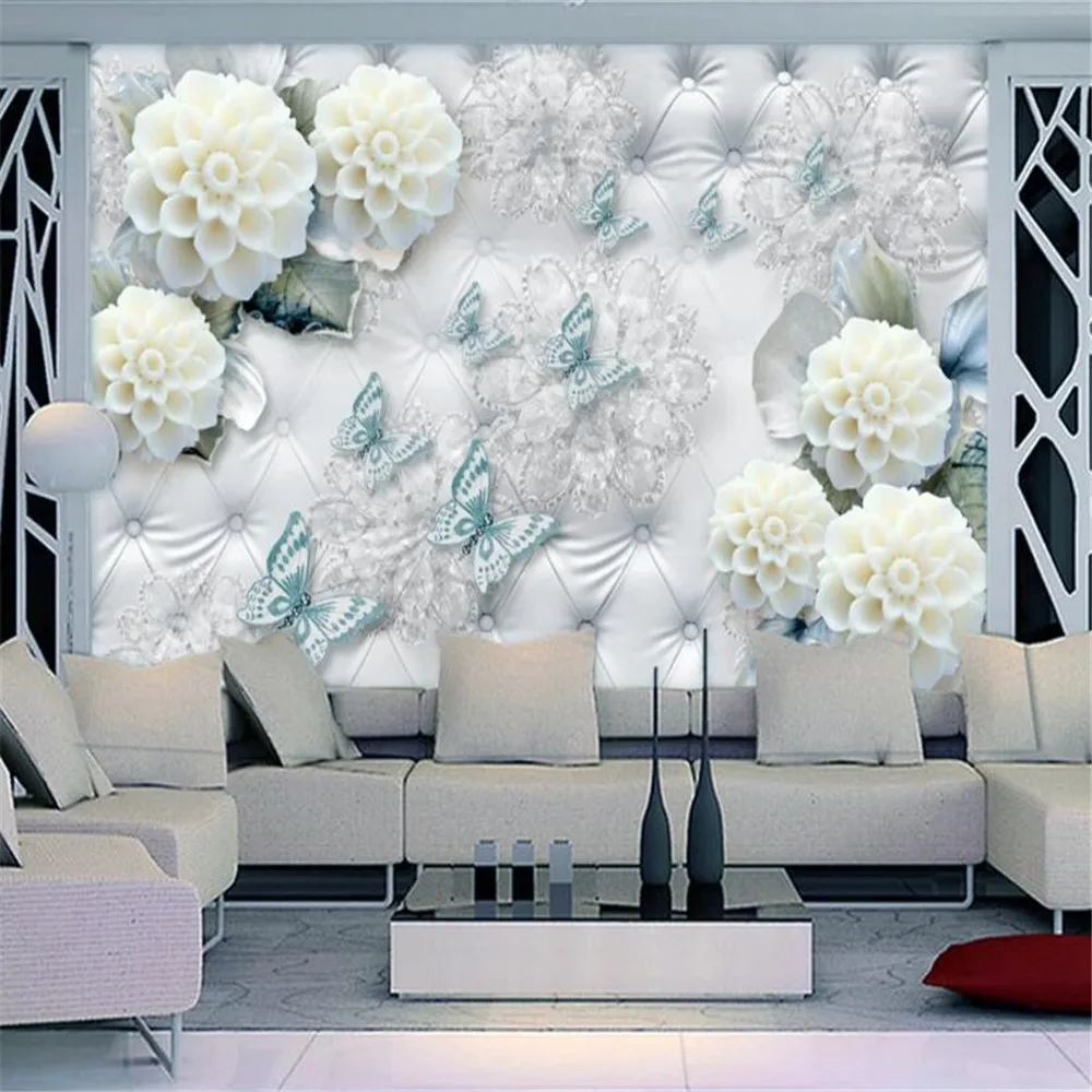 

Milofi custom 3D printing wallpaper mural luxury white flowers jewelry background wall size design home decoration