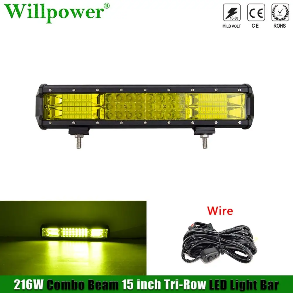 4x4 Truck Bullbar 216W 15" LED Light Bar Yellow Light Fog Light Offroad Car UTV ATV SUV Pickup Driving Lamp 3000K Lightbar