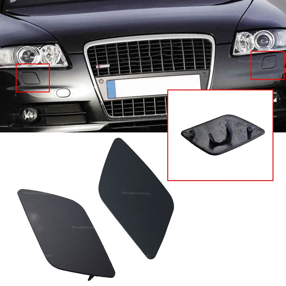 CloudFireGlory 4F0955275 4F0955276 2Pcs Left & Right Front Headlight Washer Nozzle Cover Cap Unpainted For A6/S6 2005-2008