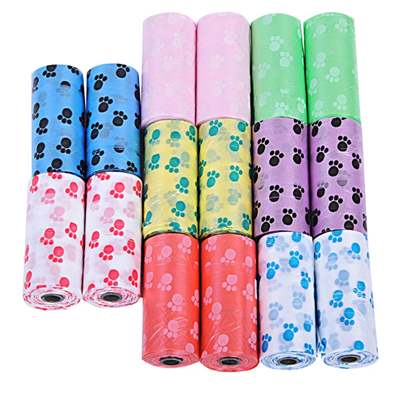 Hot Sale 1/5/10roll Degradable Pet Dog Waste Poop Bag With Printing Doggy Bag For Cat Dog Color Random Delivery