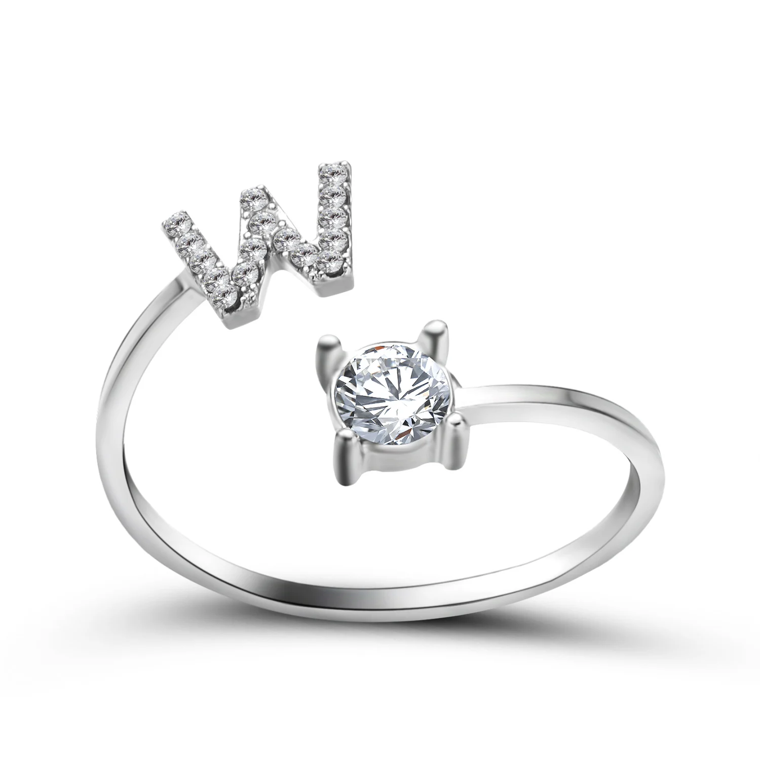Kreative A-Z Alphabet 26 Brief Ringe Personlity Initial Name Offene Ringe Silber Farbe Strass Finger Ring Partei Schmuck Geschenk – Detail 24