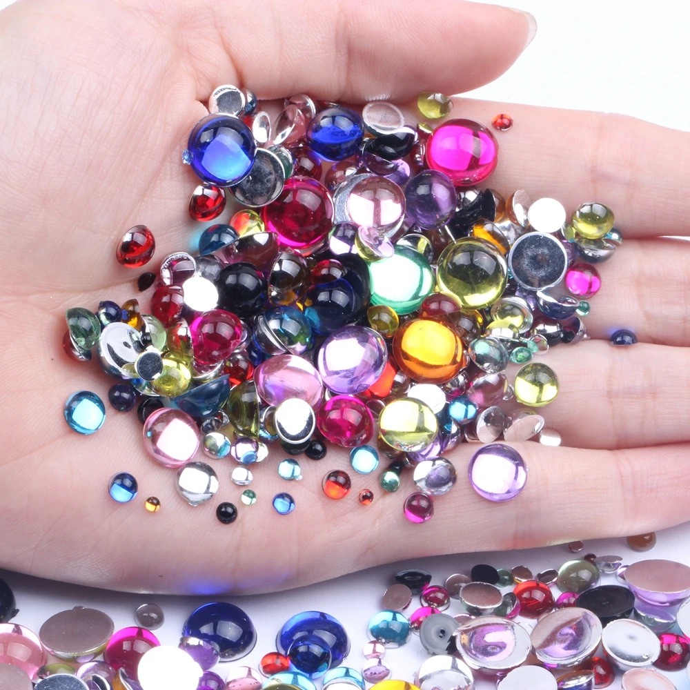 Acrylic Flat Back Many Sizes And Colors Half Round Facets Rhinestone Glue On Beads Dress Decorations DIY Strass Nail Art