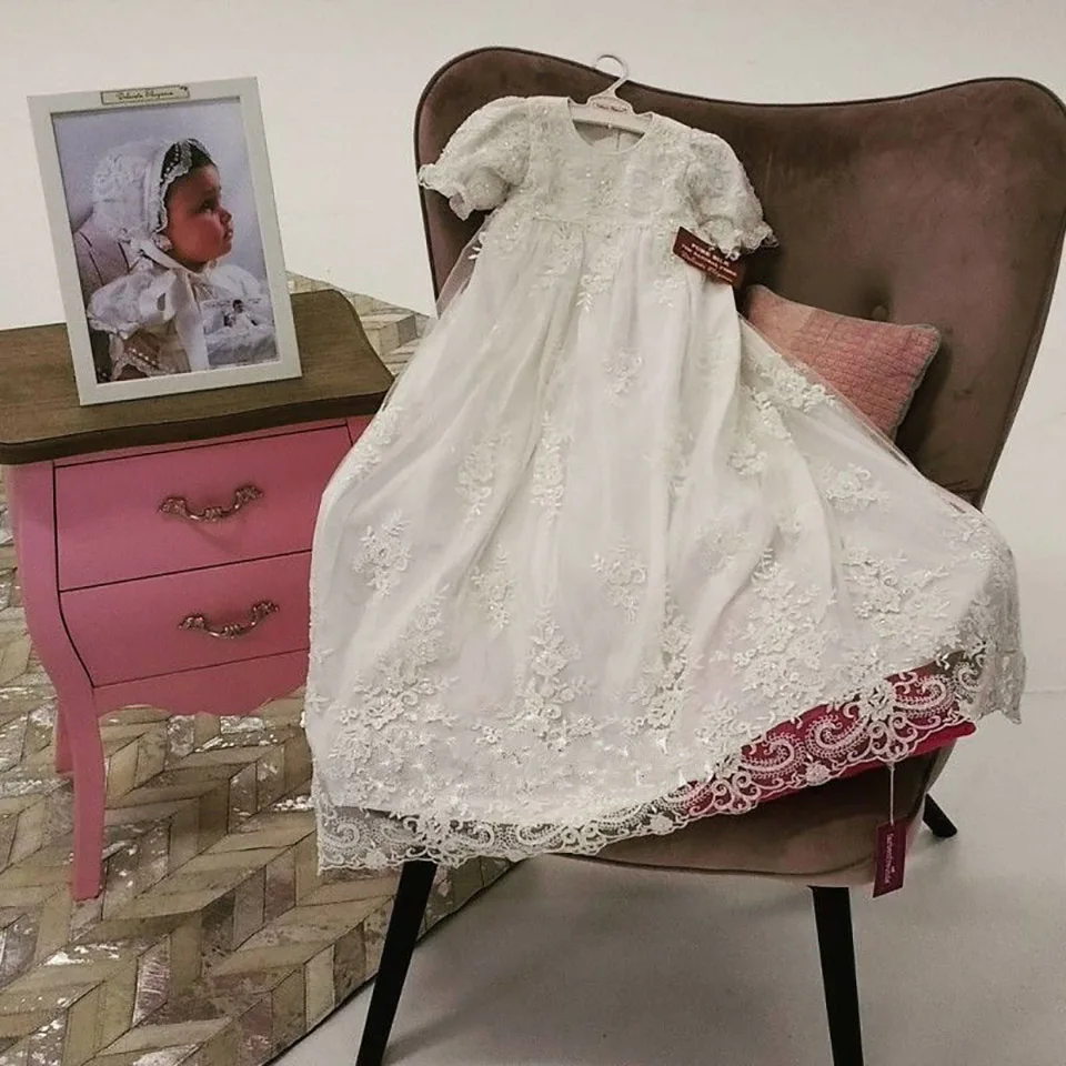 Robe de soirée en dentelle blanche pour filles, vêtements de cérémonie pour enfants, anniversaire, noël, ligne A, fleurs personnalisées, nouvelle collection