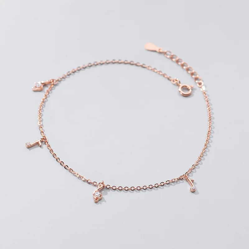 925 Silver Women's Anklet Leg Chain Musical Note Foot Bracelets Fashion Trend Rose Gold Platinum Color 21 CM Adjustable