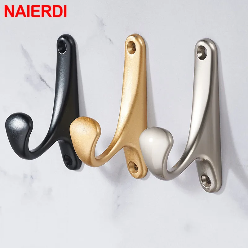 NAIERDI Zinc Alloy Simple Clothes Hanger Bathroom Towel Wall Mounted Clothes Hook Kitchen Bedroom Key Hat Bag Hanger Rack Holder