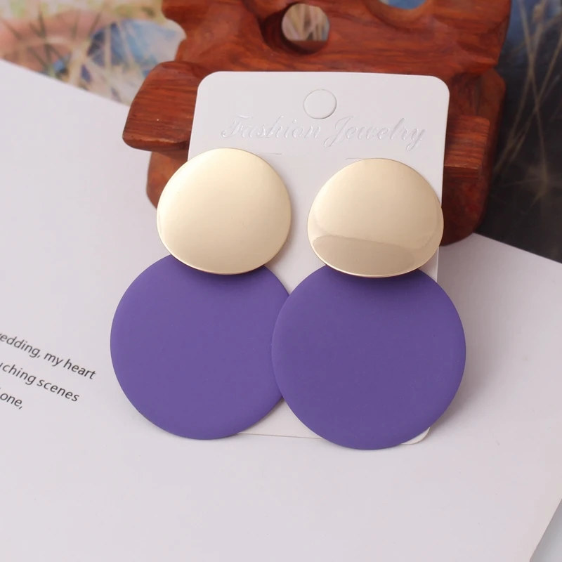 9Colors Double Round Wafer Drop Earrings for Women European American Colorful Geometry Metal Hyperbole Brincos Party Jewelry