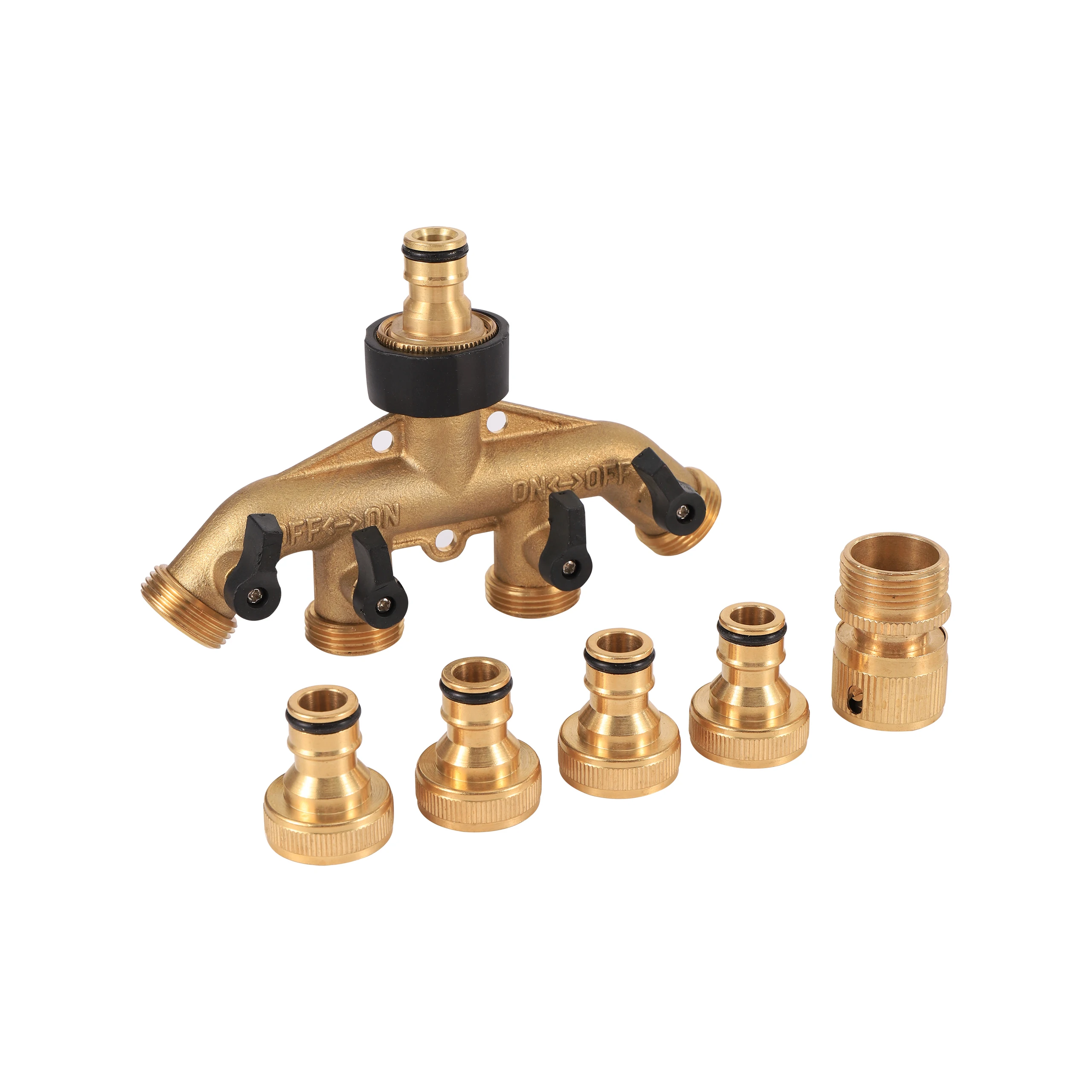 

Heavy Duty Brass 4 Way Manifold Garden Hose Splitter Connector Water Tap Adapter 3/4 inch Gardening Irrigation Faucet Connectors