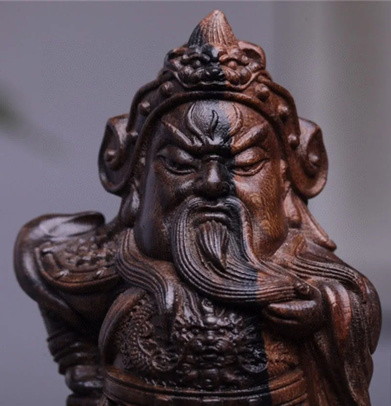 

XS554- 9.8 CM Guan Gong Wood Sculpture Feng Shui Wood Carving Guan Yu Warrior Statue Collection Ornaments