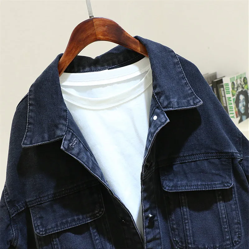 Vintage Schwarze Kurze Denim Jacke Frauen Frühling Herbst Lose Harajuku Einreiher Fledermaus Ärmel Jeans Jacke Mantel Weibliche Outwear