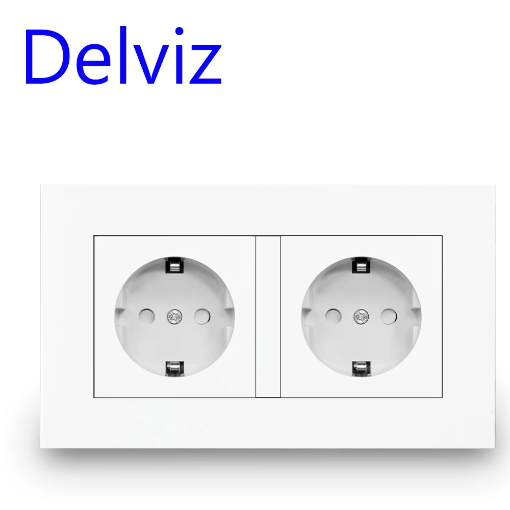 Delviz 16A EU Standard socket, Double Outlet, White Quality power panel AC 110~250V 146mm * 86mm, Double frame Wall Power Outlet