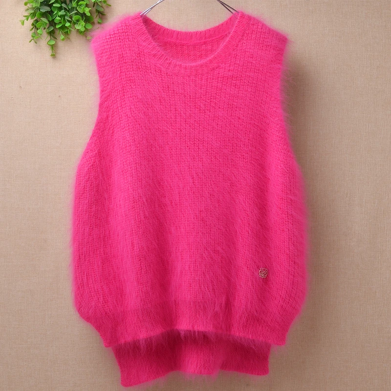 ladies women fashion hairy fuzzy angora rabbit hair loose sleeveless pullover vest mink fur cashmere jumper dress sweater pull