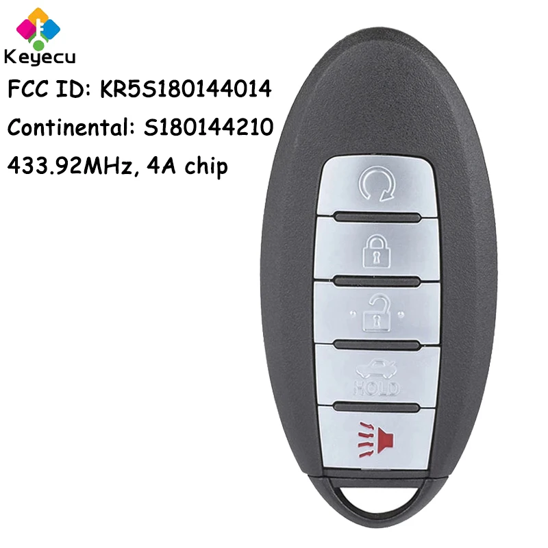 

KEYECU Smart Remote Control Car Key With 5 Buttons for Infiniti Q50 Q60 2016 2017 2018 Fob S180144210 433.92MHz, KR5S180144014