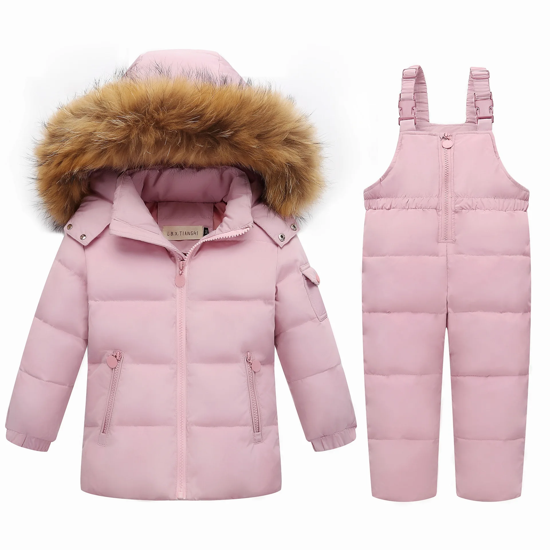 

Down Fur Hooded Duck Down Jacket for Girls Warm Kids Snow Suit Children 2-5T Coat Snowsuit Winter Clothes Boys Clothing Set