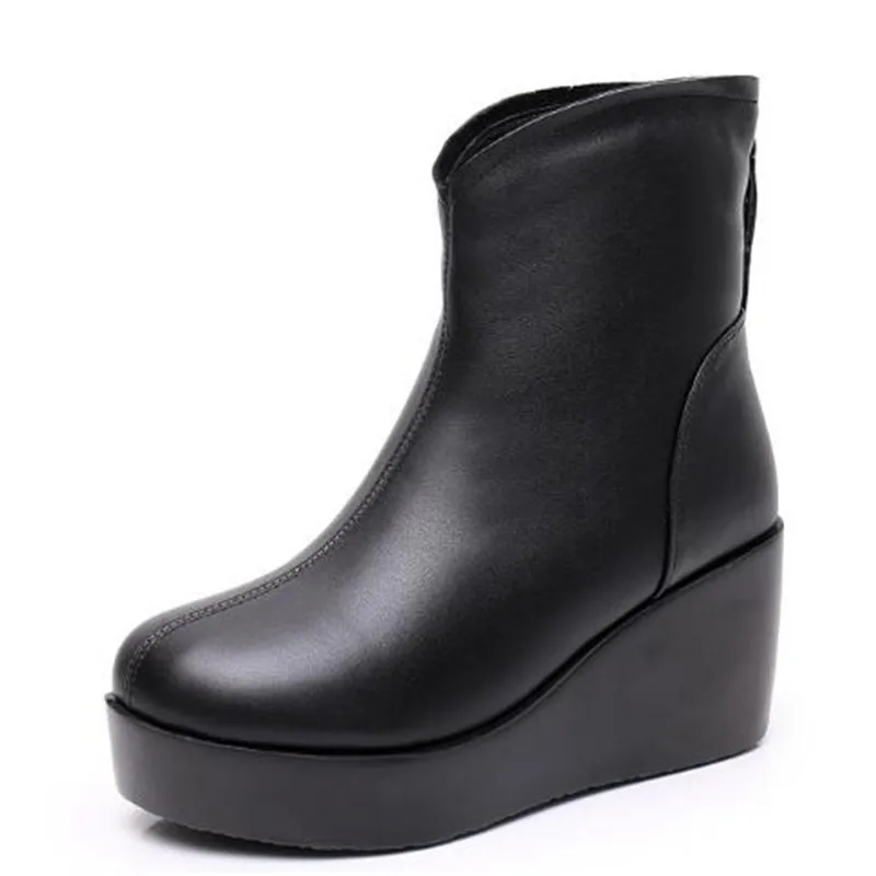 Botas de couro genuíno premium para mulheres, sapatos de plataforma, botas brancas de neve, elegância nova moda, outono e inverno, sapatos altos, 2022